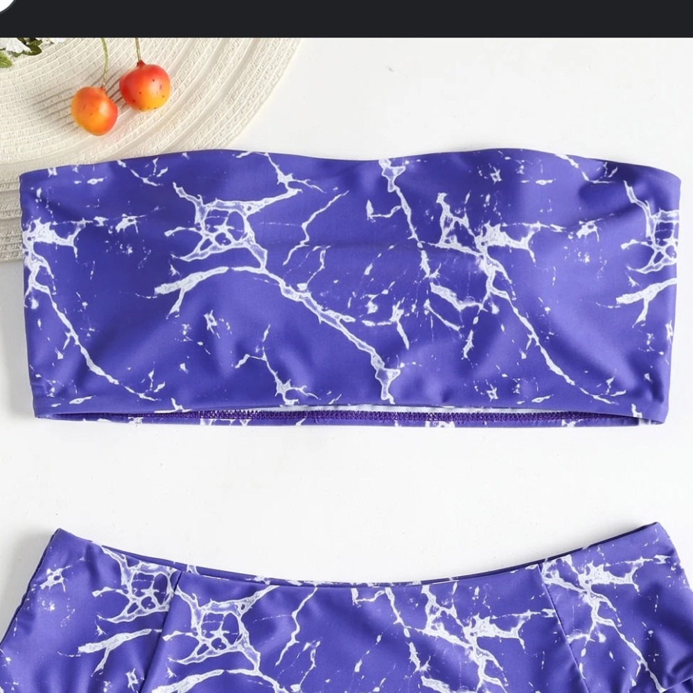 ZAFUL Strapless Marble Print Purple Top
